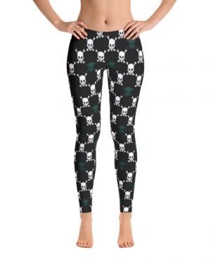 Dark Green and Black Skull Argyle Pattern Leggings