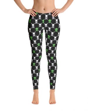 Green and Black Skull Pattern Leggings