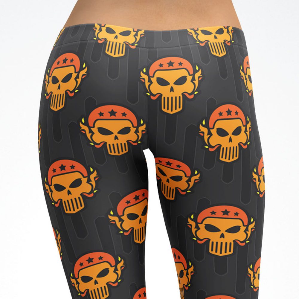 Orange Biker Skulls Capri Leggings