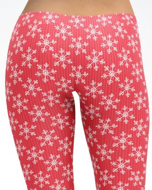 Christmas Snowflakes Red Capri Leggings