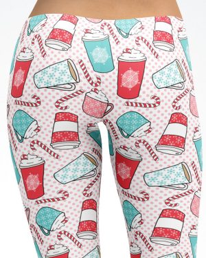 Christmas Coffee Pink Capri Leggings