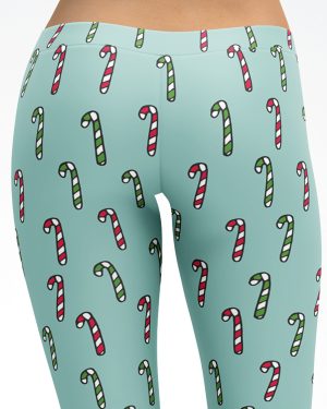 Cute Christmas Candy Canes Blue Capri Leggings