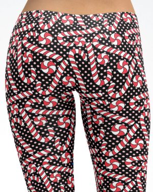 Christmas Candy Canes Black Capri Leggings