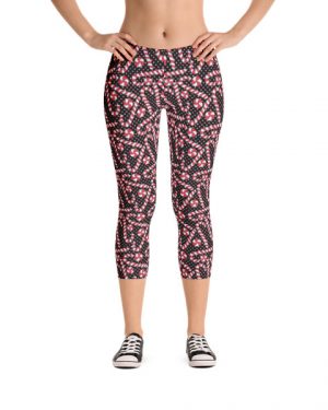 Christmas Candy Canes Black Capri Leggings