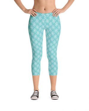 Christmas Blue Snowflake Capri Leggings