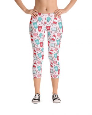 Christmas Coffee Pink Capri Leggings