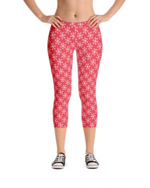 Christmas Snowflakes Red Capri Leggings