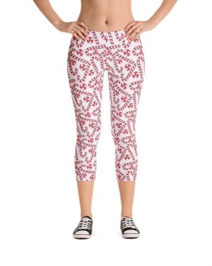 Christmas Candy Canes Pink Capri Leggings