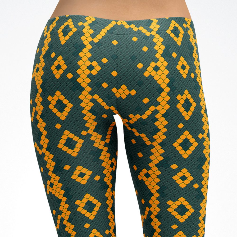 Green and Orange Snake Skin Leggings Yoga Pants