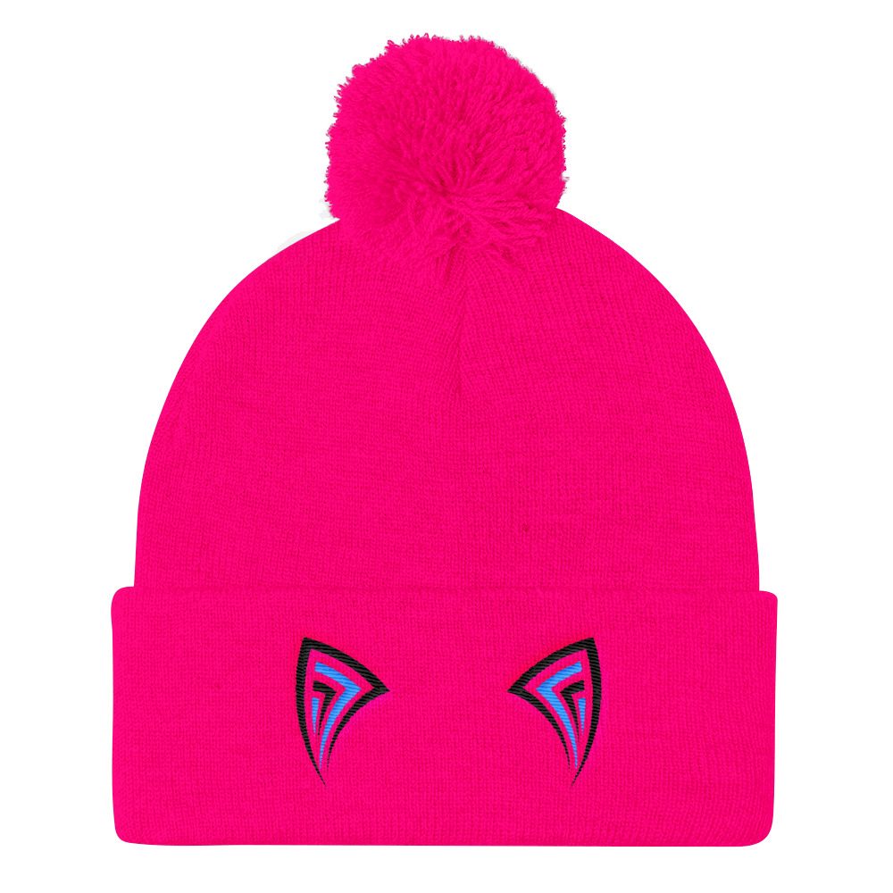 Cat Ears Tattoo Style Pom Pom Knit Cap - Image 5