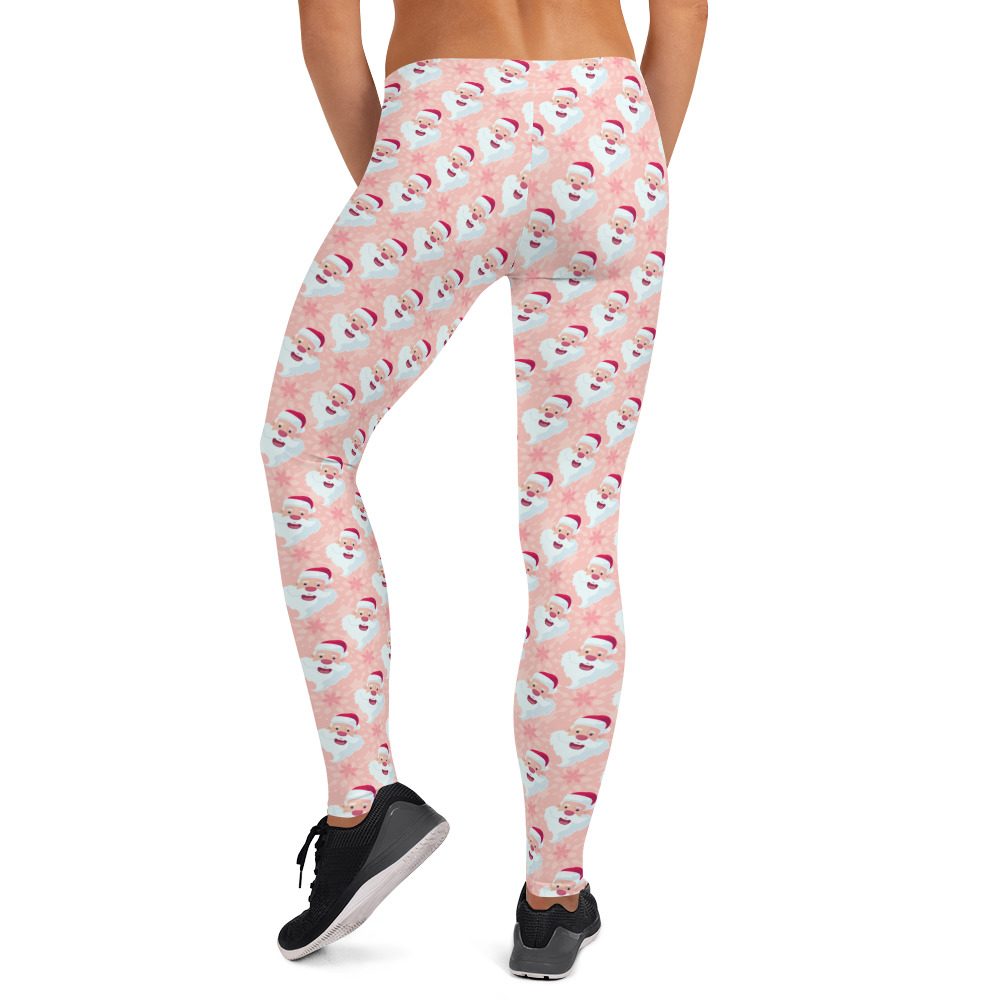 Pink Santa Head Christmas Leggings - Running Costume - Image 2