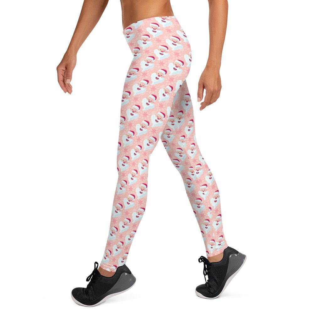 Pink Santa Head Christmas Leggings - Running Costume - Image 3