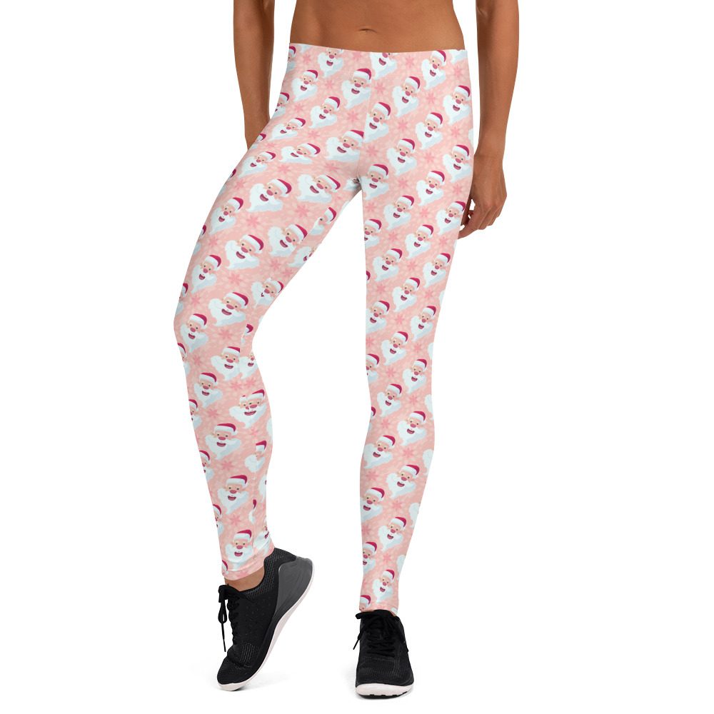 Pink Santa Head Christmas Leggings - Running Costume - Image 5