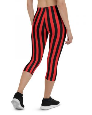 Black and Red Striped Capri Leggings