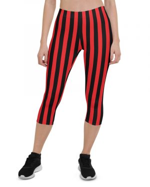 Black and Red Striped Capri Leggings