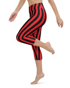 Black and Red Striped Yoga Capri Leggings