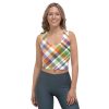 Plaid Crop Top Tank Top - White Purple Orange