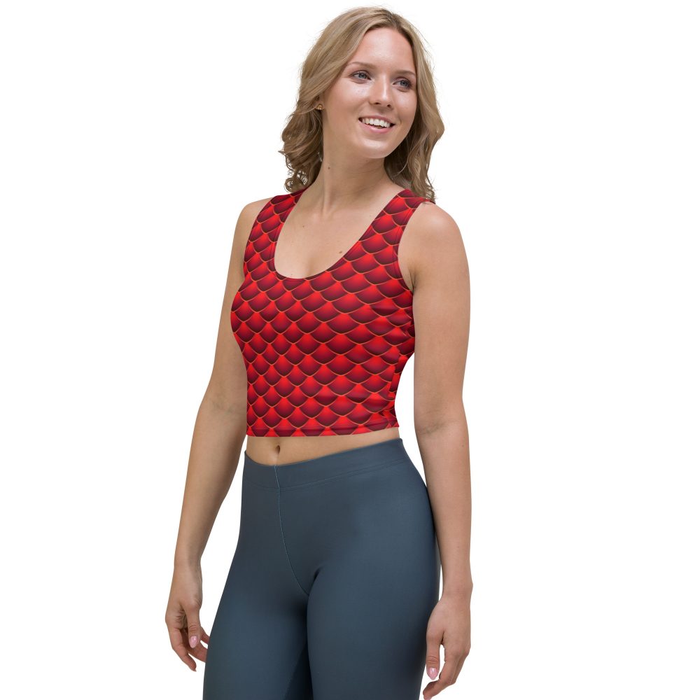 Woman's Costume, crop top, crop tank, tank top, uv protection, activewear, swimming shirt, sleeveless, slim fit, red dragon costume, reptile costume, Lizard Costume, halloween costume, cosplay costume, rundisney, rundisney costume, activewear costume, dance costume, disneyland costume, festival costume, plus size costume, plus size