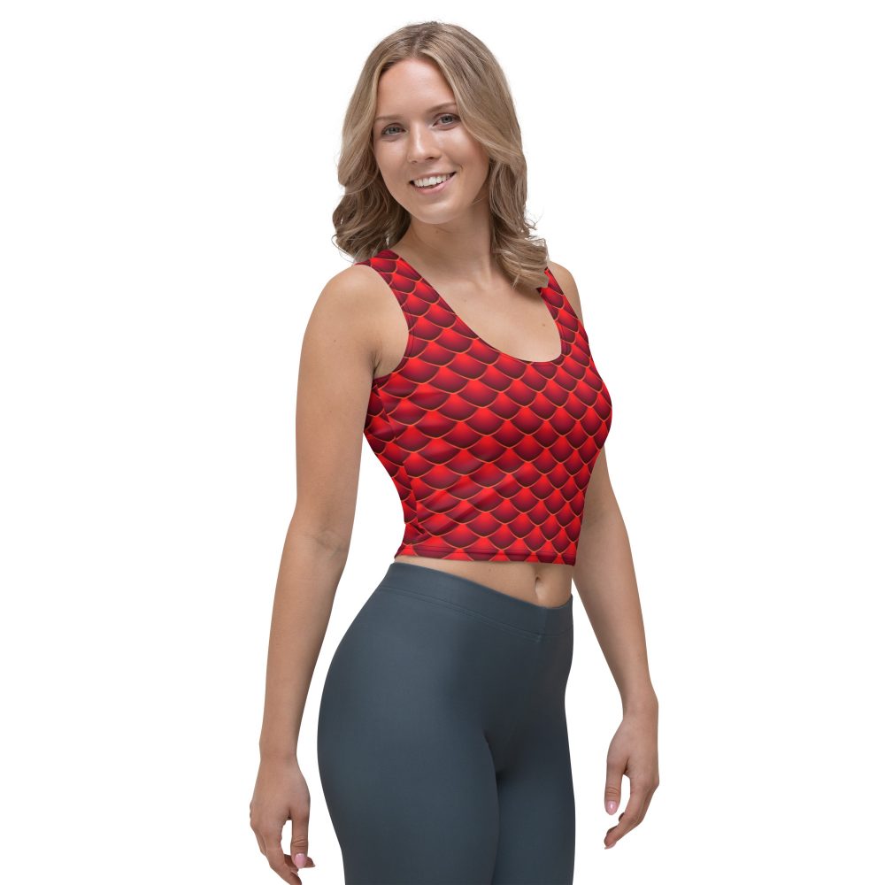 Woman's Costume, crop top, crop tank, tank top, uv protection, activewear, swimming shirt, sleeveless, slim fit, red dragon costume, reptile costume, Lizard Costume, halloween costume, cosplay costume, rundisney, rundisney costume, activewear costume, dance costume, disneyland costume, festival costume, plus size costume, plus size