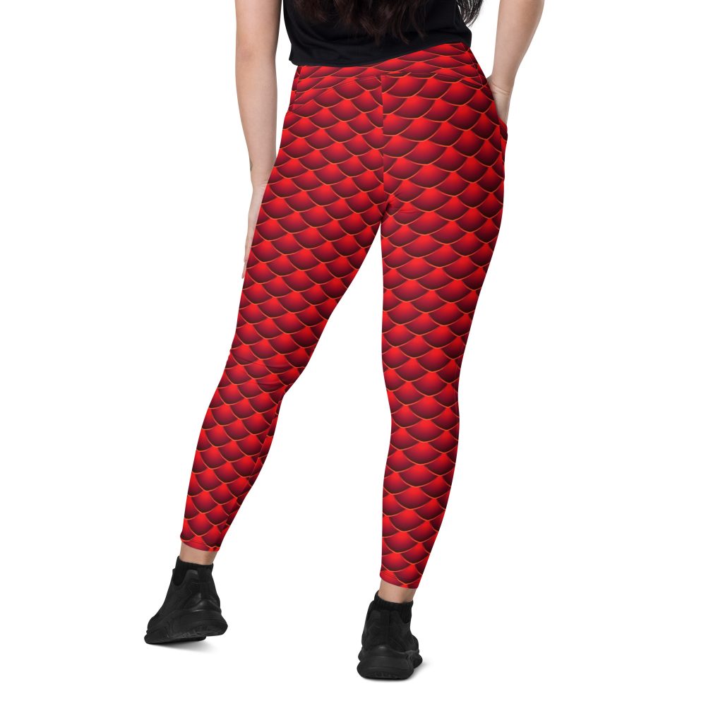 pocket leggings, crossover waist, leggings, high waisted, high waist, slim fit, red dragon costume, reptile costume, Lizard Costume, halloween costume, cosplay costume, rundisney, rundisney costume, activewear costume, dance costume, disneyland costume, festival costume, plus size costume, plus size, Woman's Costume, uv protection, activewear,