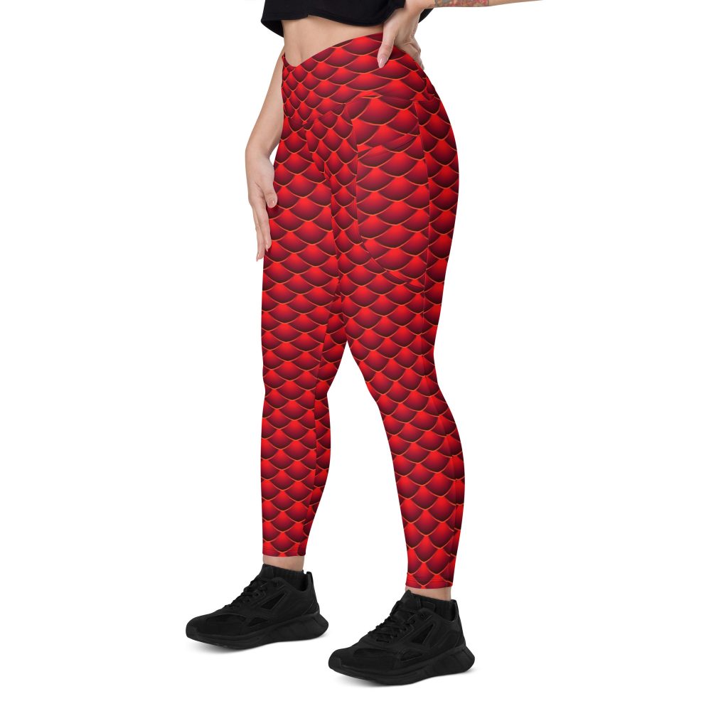 pocket leggings, crossover waist, leggings, high waisted, high waist, slim fit, red dragon costume, reptile costume, Lizard Costume, halloween costume, cosplay costume, rundisney, rundisney costume, activewear costume, dance costume, disneyland costume, festival costume, plus size costume, plus size, Woman's Costume, uv protection, activewear,