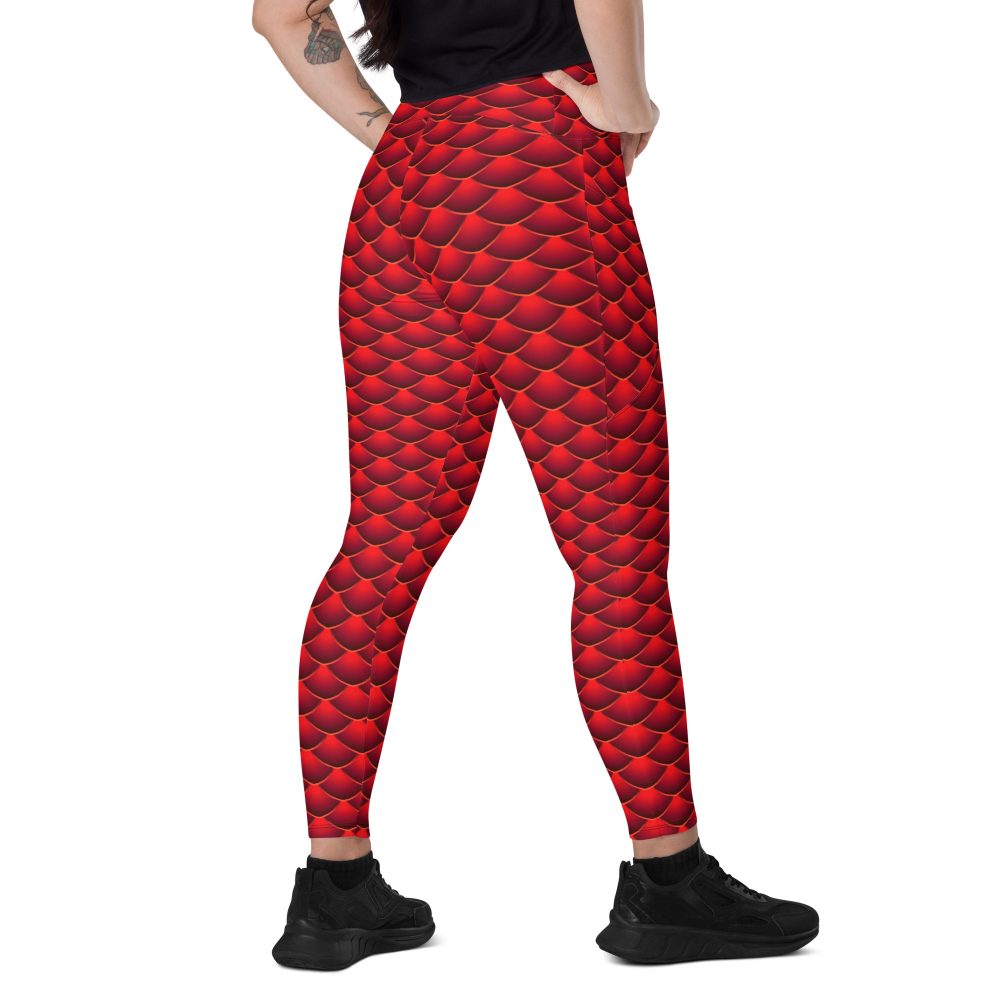 pocket leggings, crossover waist, leggings, high waisted, high waist, slim fit, red dragon costume, reptile costume, Lizard Costume, halloween costume, cosplay costume, rundisney, rundisney costume, activewear costume, dance costume, disneyland costume, festival costume, plus size costume, plus size, Woman's Costume, uv protection, activewear,