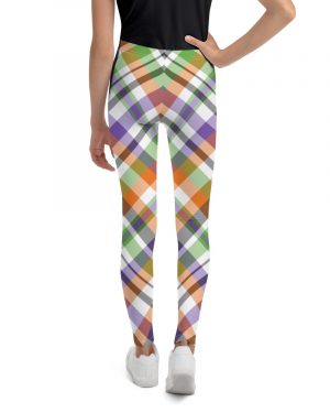 Plaid White Purple Youth Leggings