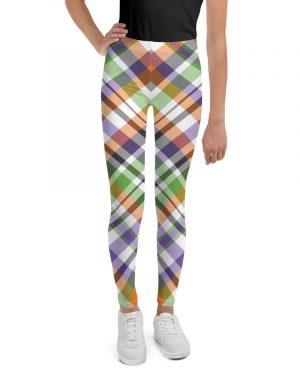 Plaid White Purple Youth Leggings