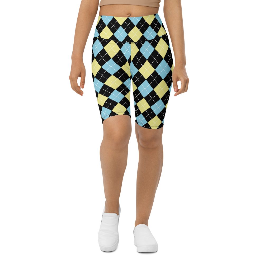 Argyle Blue Black Yellow Bike Shorts