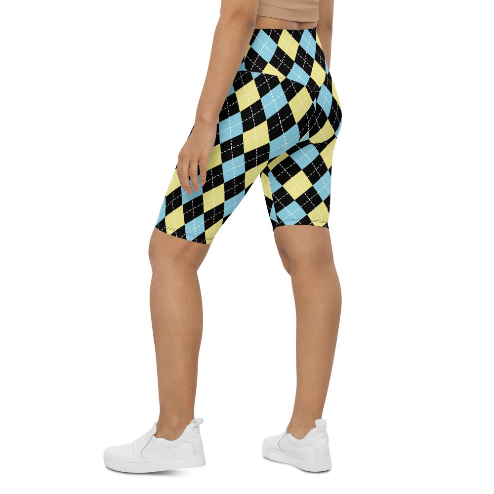 Argyle Blue Black Yellow Bike Shorts - Image 3