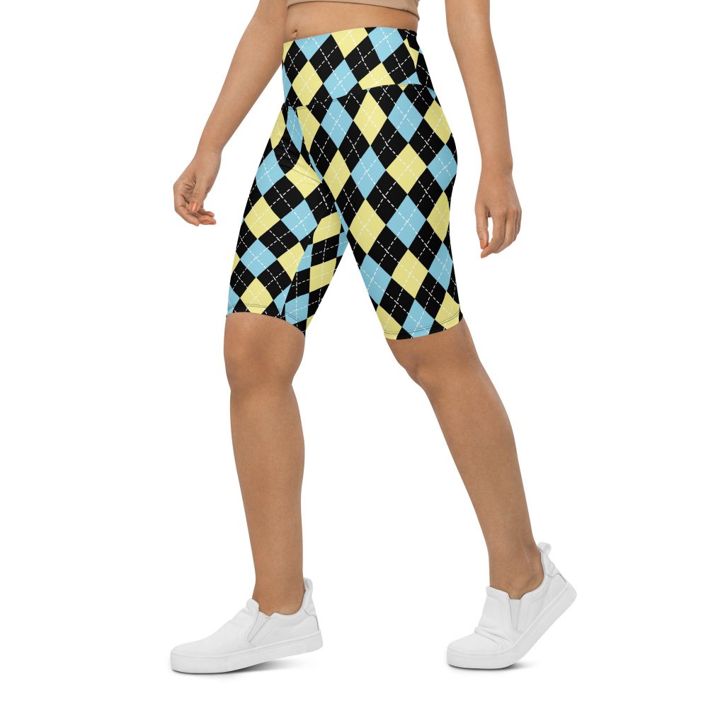 Argyle Blue Black Yellow Bike Shorts - Image 4