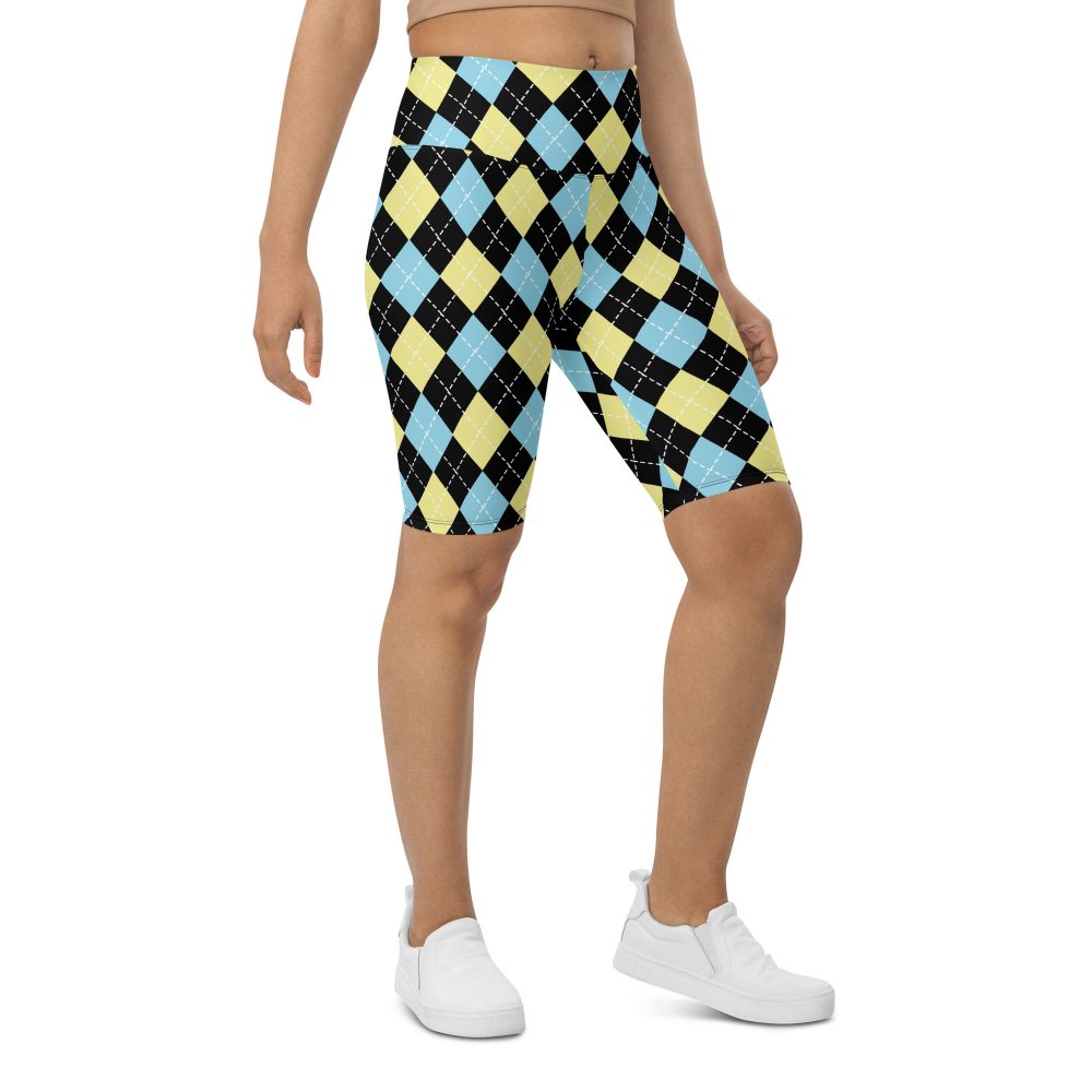 Argyle Blue Black Yellow Bike Shorts - Image 5