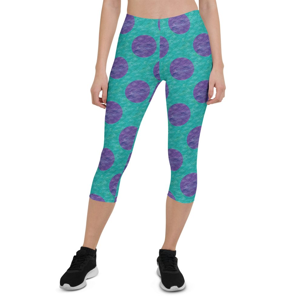 fashion capris leggings, yoga leggings, high waist, costume leggings, capris, leggings, uv protection, swim costume, monster tank top, Purple and blue polkadot, Sully Costume, Monster costume, Monsters Inc., Cosplay Costume, Halloween Costume, Womans costume, plus size costume, matching costume, men's costume, children's costume, kid's costume, women's costume, girls costume, boys costume, running costume, rundisney, run disney, dance costume, activewear