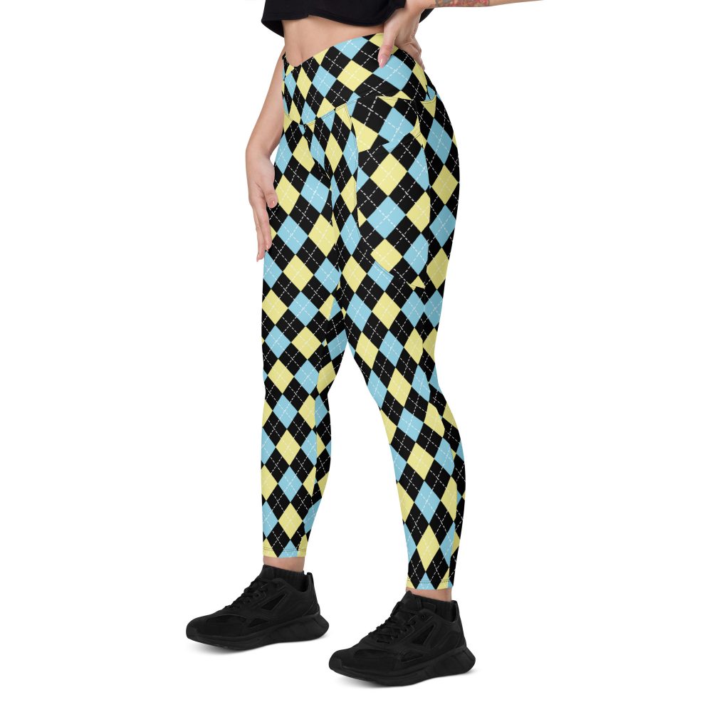 Argyle Black Yellow Blue Crossover leggings with pockets - Image 6