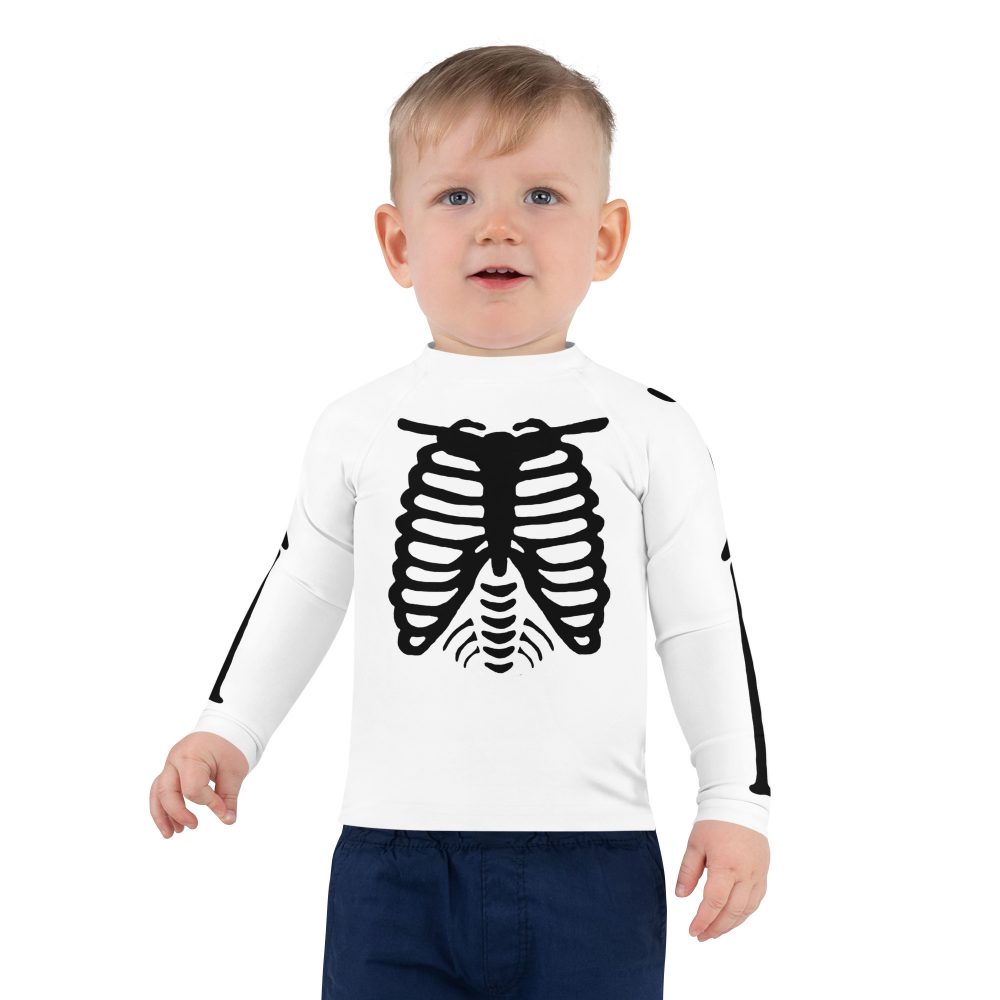 Skeleton Halloween Cosplay Costume Black Bones Kids Rash Guard