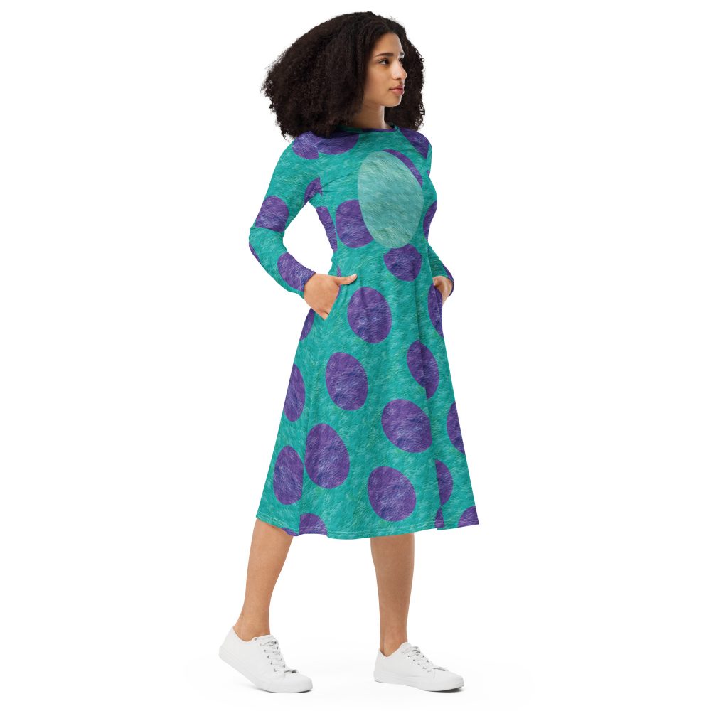 long dress, long sleeve dress, midi dress, dress, , uv protection, swim costume, monster tank top, Purple and blue polkadot, Sully Costume, Monster costume, Monsters Inc., Cosplay Costume, Halloween Costume, Womans costume, plus size costume, matching costume, men's costume, children's costume, kid's costume, women's costume, girls costume, boys costume, running costume, rundisney, run disney, dance costume, activewear