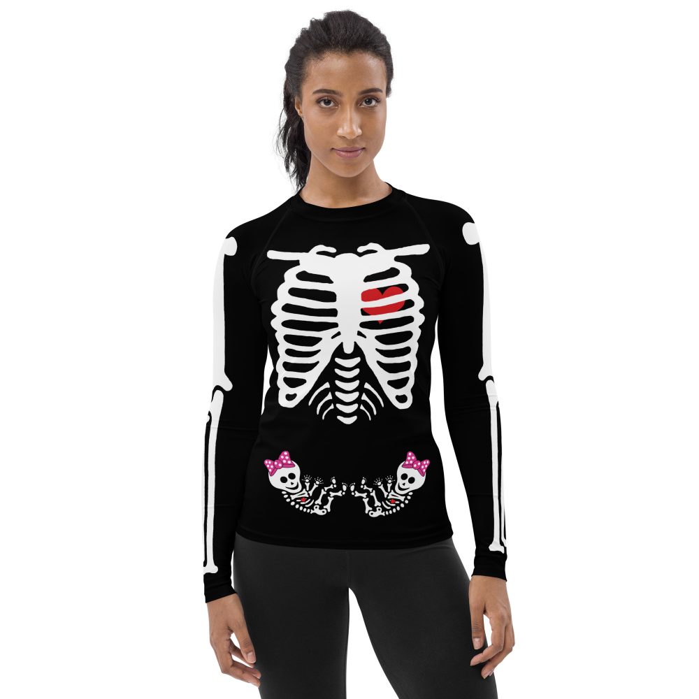 Pregnant Skeleton Baby Twin Girls Halloween Cosplay Costume Women's Rash Guard