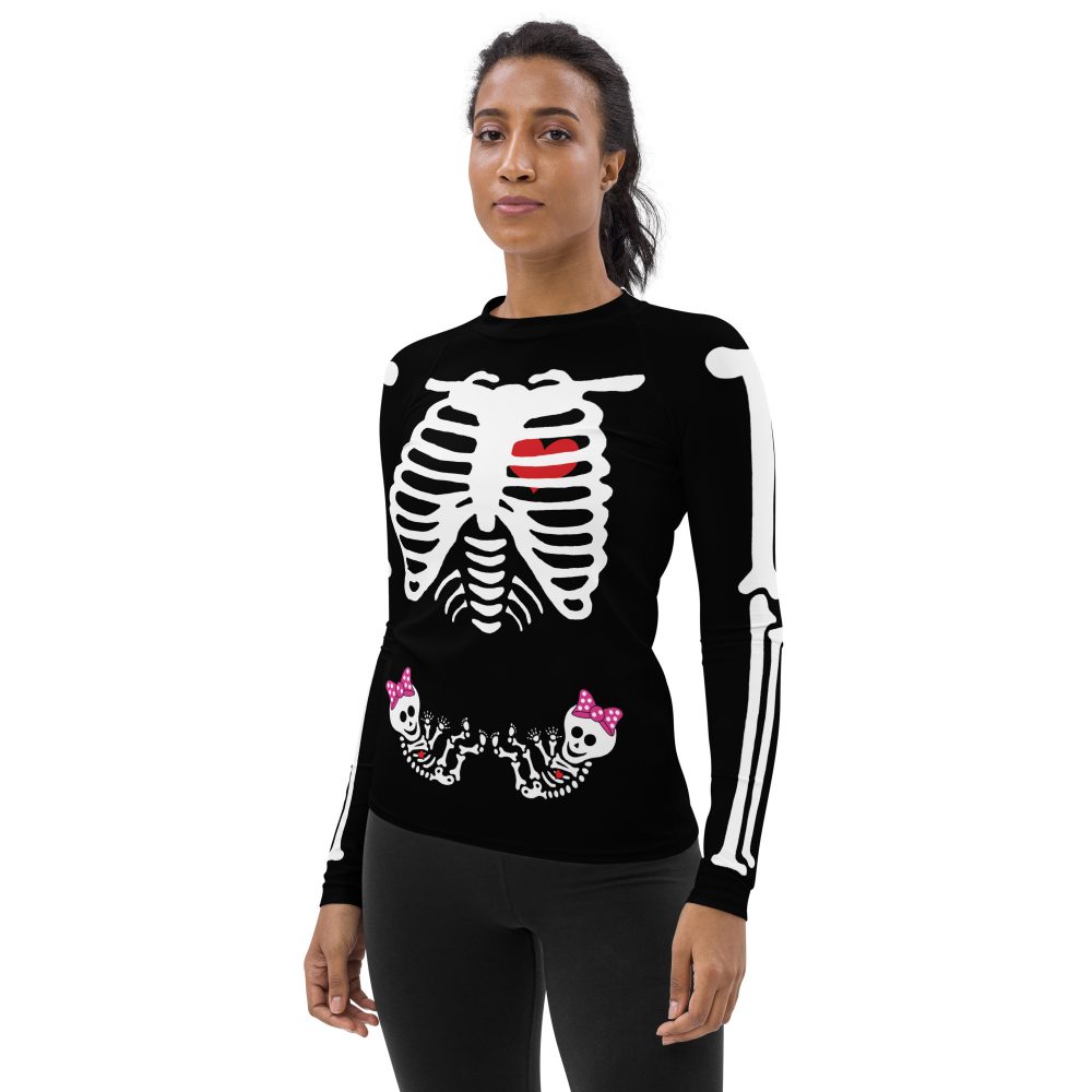 Pregnant Skeleton Baby Twin Girls Halloween Cosplay Costume Women's Rash Guard - Image 3