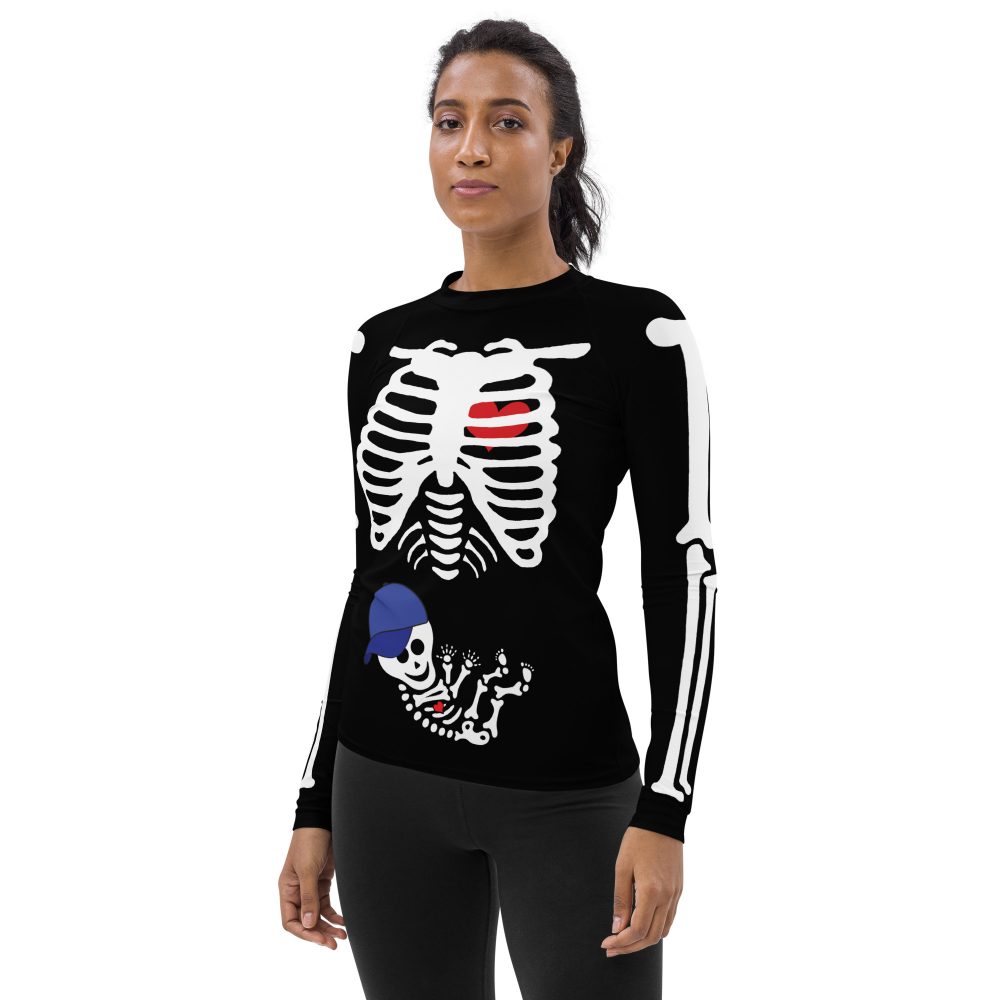 Pregnant Skeleton Baby Boy Halloween Cosplay Costume Women's Rash Guard - Image 3