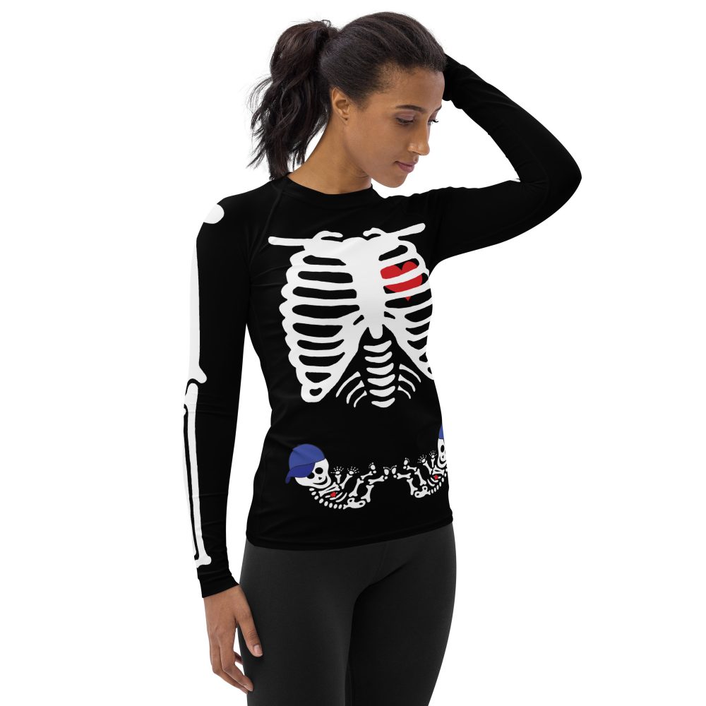 Pregnant Skeleton Baby Twin Boys Halloween Cosplay Costume Women's Rash Guard - Image 4