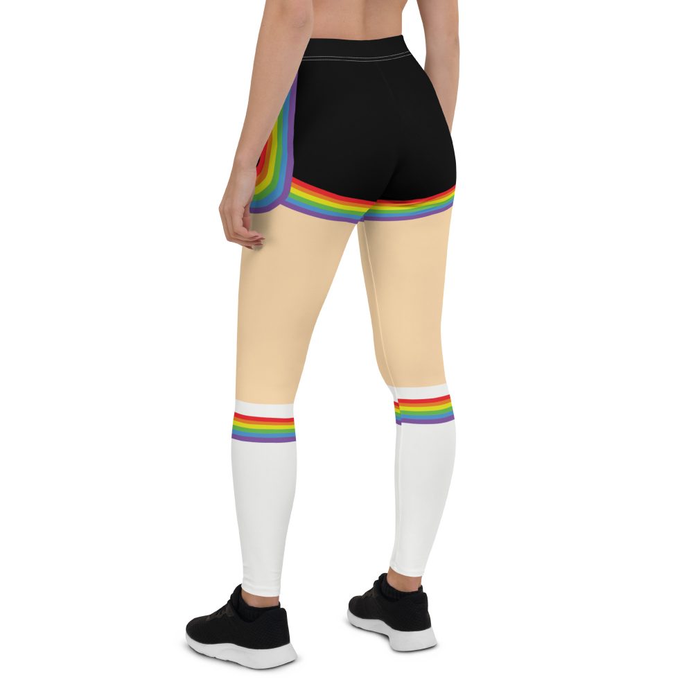 Rainbow Short Booty Shorts with Sport Socks 70's Halloween Cosplay Costume Light Skin Leggings - Image 3