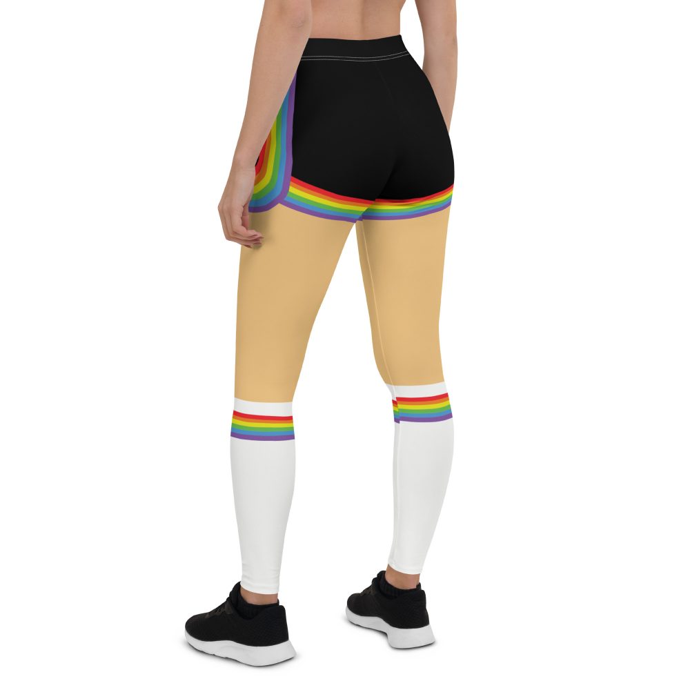 Rainbow Short Booty Shorts with Sport Socks 70’s Halloween Cosplay Costume Medium Light Skin Leggings - Image 3