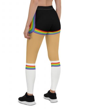 Rainbow Short Booty Shorts with Sport Socks 70’s Halloween Cosplay Costume Medium Skin Leggings