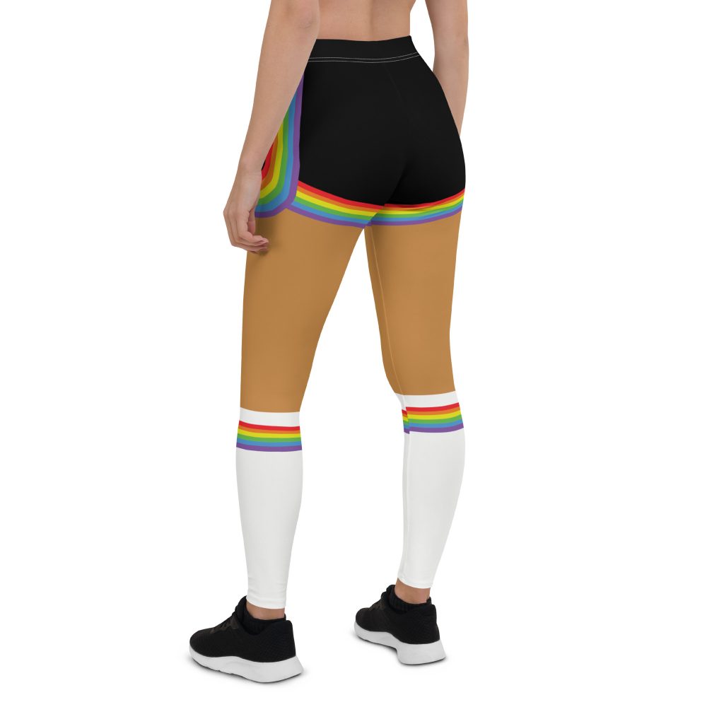 Rainbow Short Booty Shorts with Sport Socks 70’s Halloween Cosplay Costume Medium Dark Skin Leggings