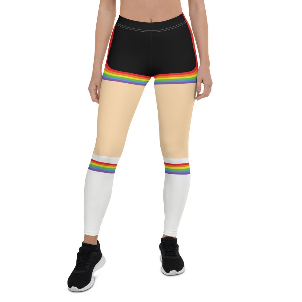 Rainbow Short Booty Shorts with Sport Socks 70's Halloween Cosplay Costume Light Skin Leggings - Image 2