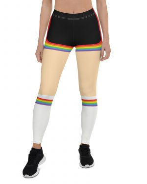 Rainbow Short Booty Shorts with Sport Socks 70’s Halloween Cosplay Costume Light Skin Leggings