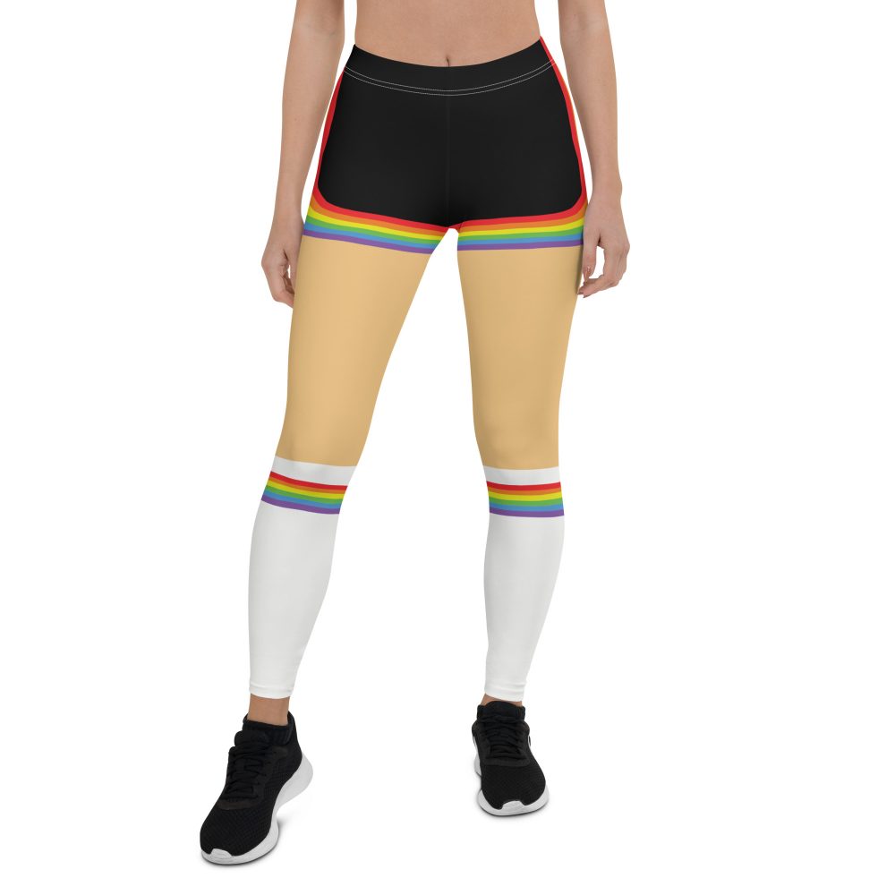 Rainbow Short Booty Shorts with Sport Socks 70’s Halloween Cosplay Costume Medium Light Skin Leggings - Image 2