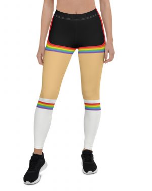 Rainbow Short Booty Shorts with Sport Socks 70’s Halloween Cosplay Costume Medium Light Skin Leggings