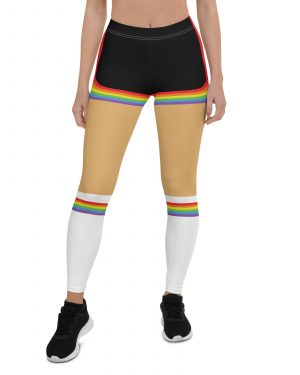 Rainbow Short Booty Shorts with Sport Socks 70’s Halloween Cosplay Costume Medium Skin Leggings