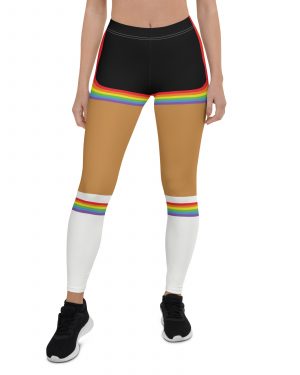 Rainbow Short Booty Shorts with Sport Socks 70’s Halloween Cosplay Costume Medium Dark Skin Leggings